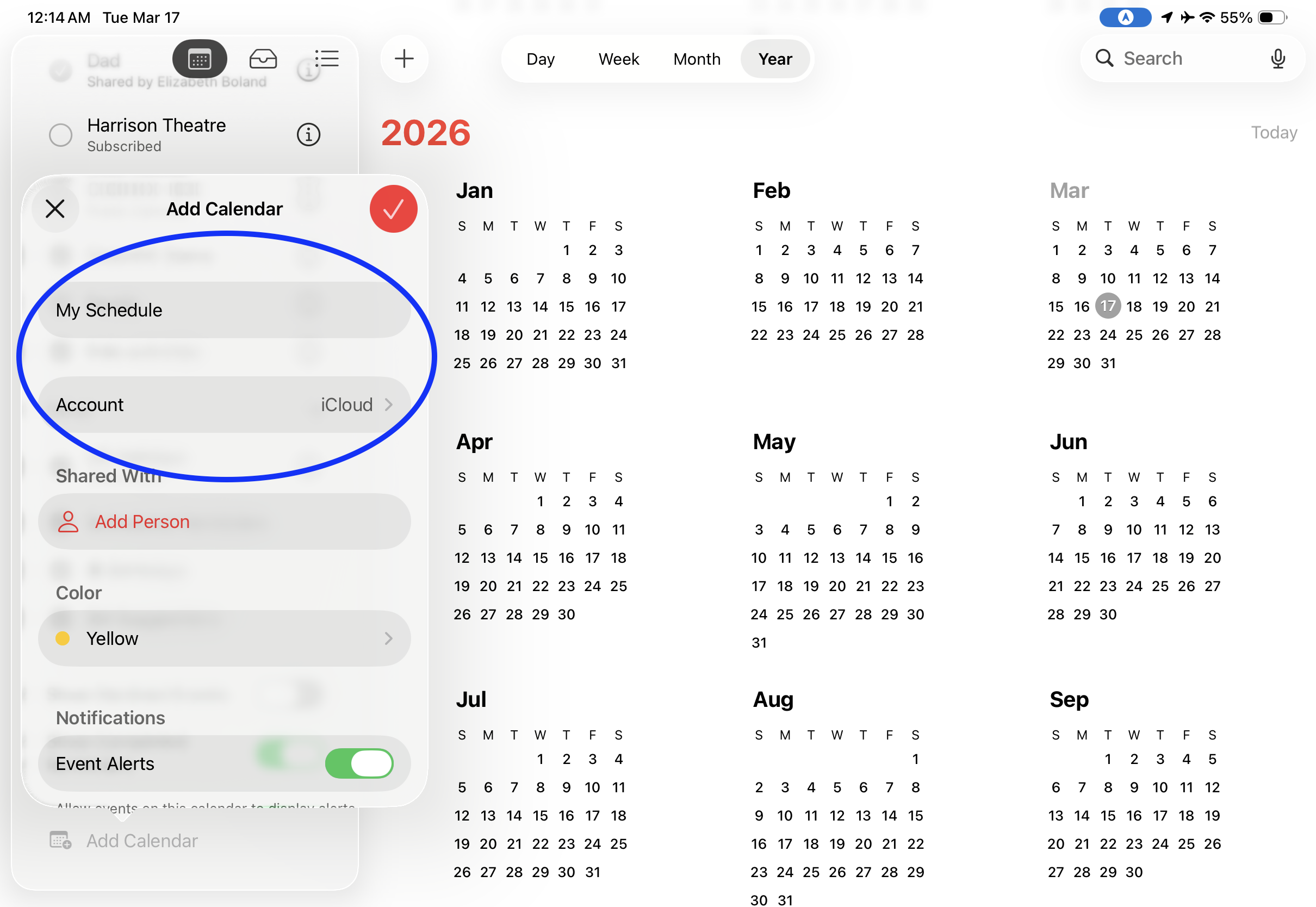 Name the calendar and set account to iCloud
